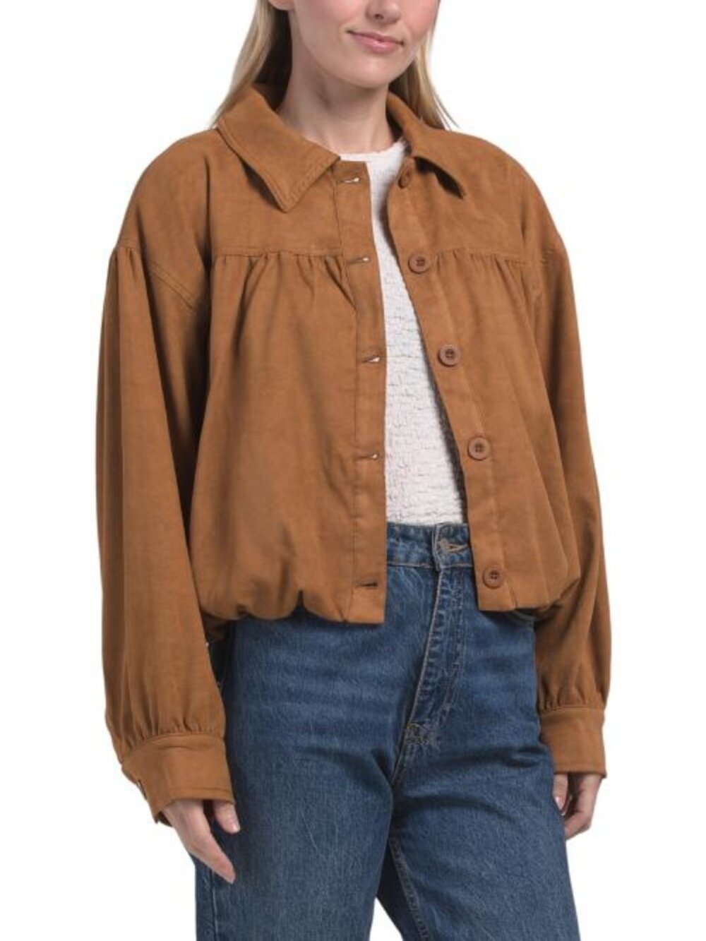 LE LIS Faux Suede Bubble Hem Jacket